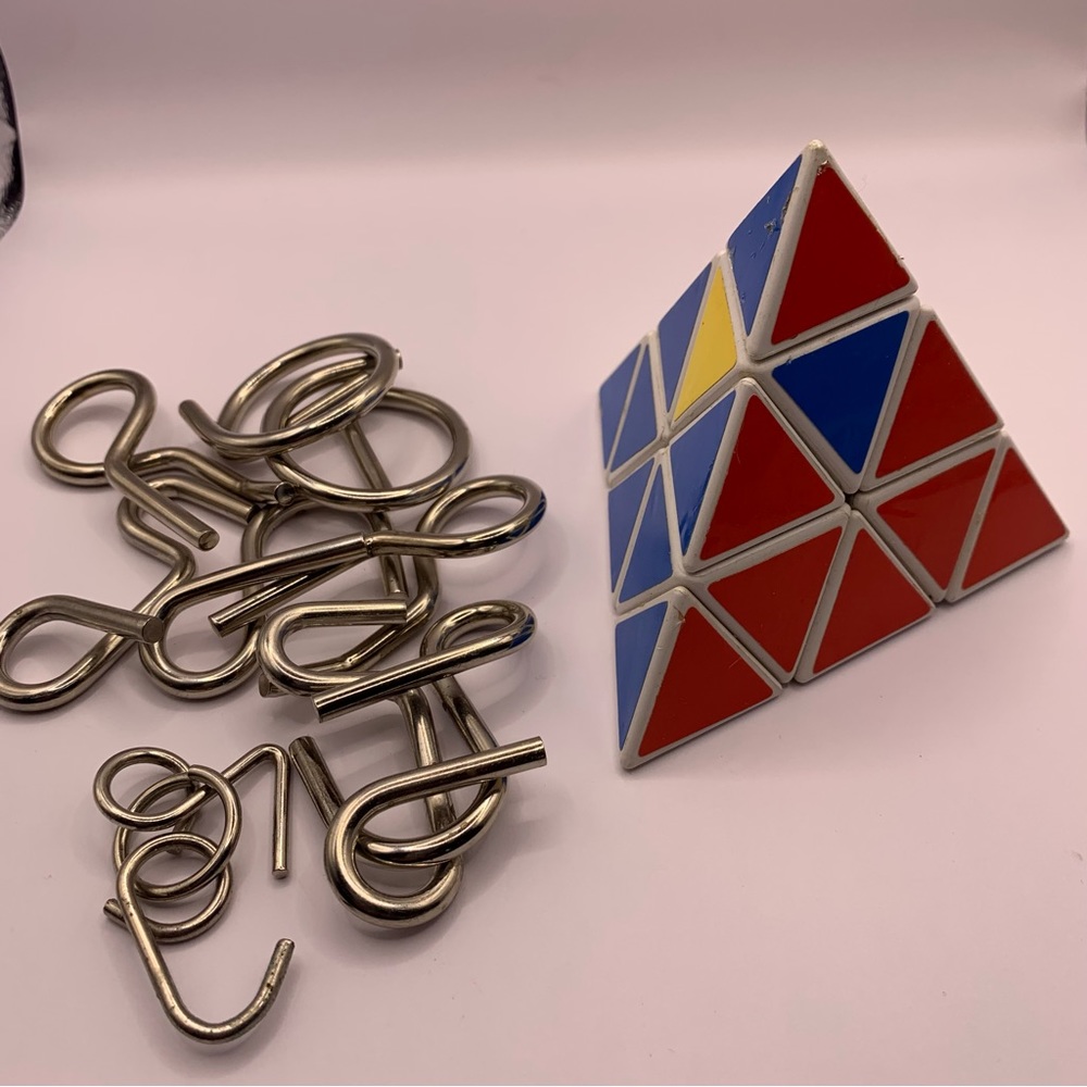 SALE!! Pyramid Rubiks cube and metal link puzzle